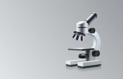 Microscope on a gray background, studying and examining samples. Vector Illustrazione stock