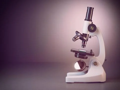Microscope on grey background. Microscope on grey background. 3d render il... Stock Photos