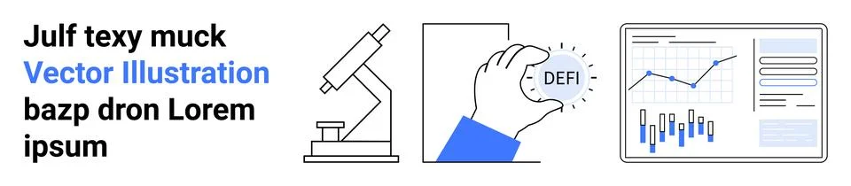 Microscope, hand holding a DEFI token, and a data analytics dashboard. Ideal  Stock Illustration