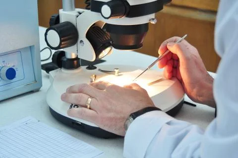 Microscope hands Stock Photos