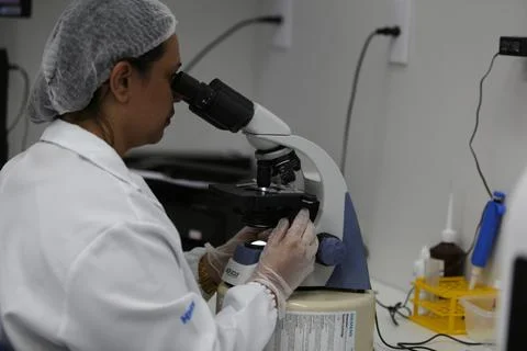 Microscope in hospital laboratory Stock Photos