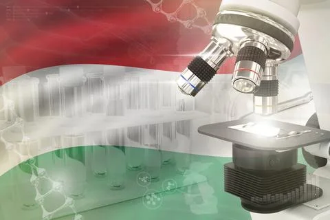 Microscope on Hungary flag - science background イラスト素材