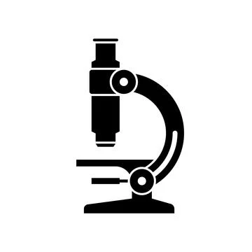 Microscope icon. Black, minimalist icon isolated on white background. Stock Illustration