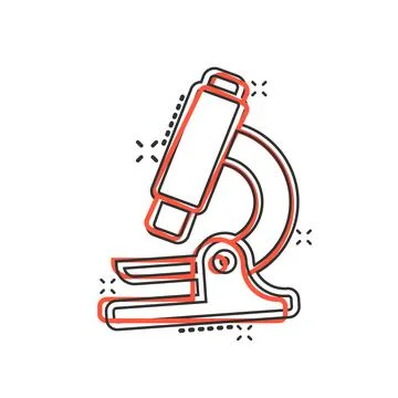 Microscope icon in comic style. Laboratory magnifier cartoon vector illustrat Illustrazione stock