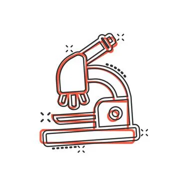 Microscope icon in comic style. Laboratory magnifier cartoon vector illustrat Illustrazione stock