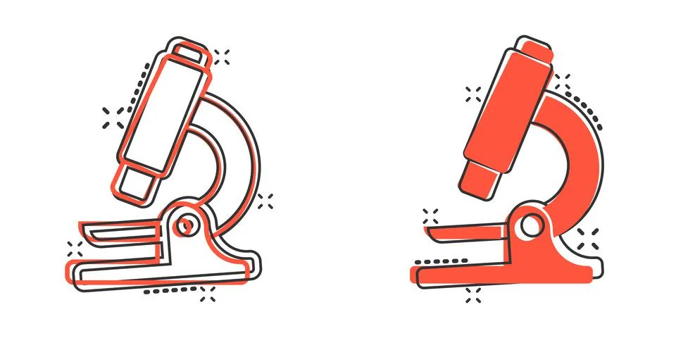 Microscope icon in comic style. Laboratory magnifier cartoon vector illustrat Stock Illustration