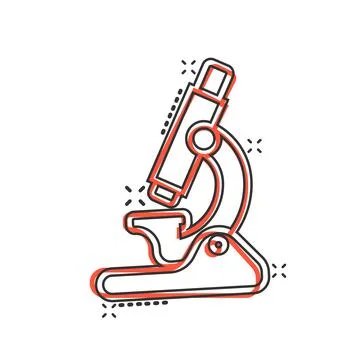 Microscope icon in comic style. Laboratory magnifier cartoon vector illustrat Illustrazione stock