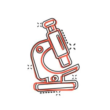 Microscope icon in comic style. Laboratory magnifier cartoon vector illustrat Illustrazione stock