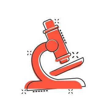 Microscope icon in comic style. Laboratory magnifier cartoon vector illustrat Stock Illustration