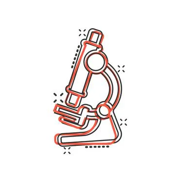 Microscope icon in comic style. Laboratory magnifier cartoon vector illustrat Illustrazione stock