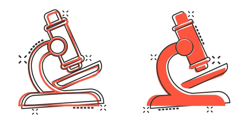 Microscope icon in comic style. Laboratory magnifier cartoon vector illustrat Illustrazione stock