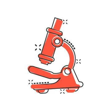 Microscope icon in comic style. Laboratory magnifier cartoon vector illustrat Stock Illustration