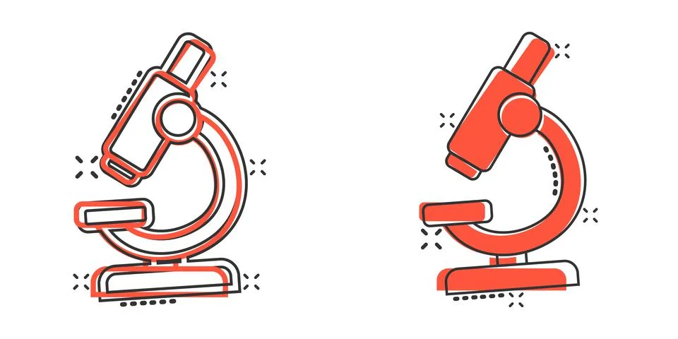 Microscope icon in comic style. Laboratory magnifier cartoon vector illustrat Illustrazione stock