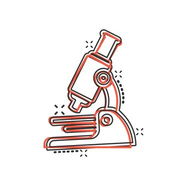 Microscope icon in comic style. Laboratory magnifier cartoon vector illustrat Stock Illustration