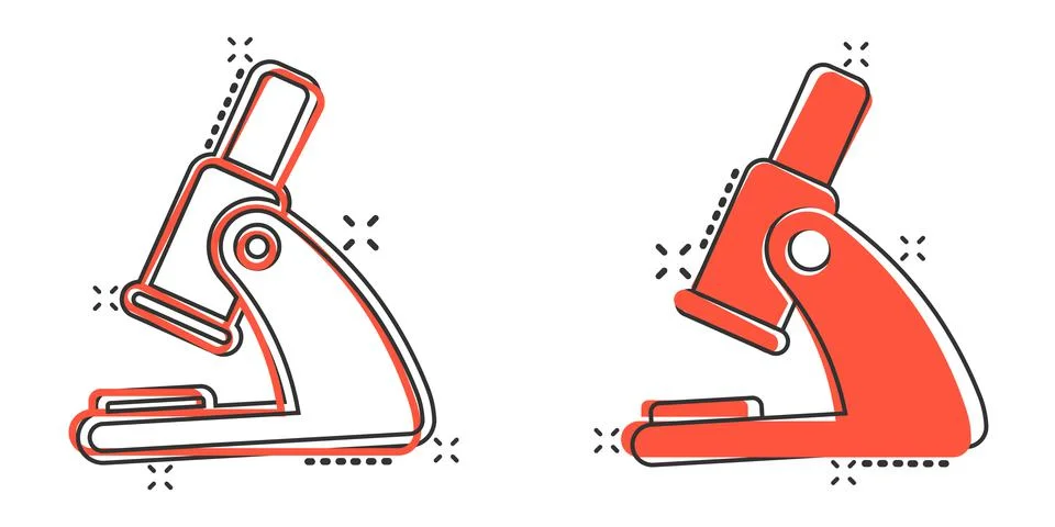 Microscope icon in comic style. Laboratory magnifier cartoon vector illustrat Illustrazione stock