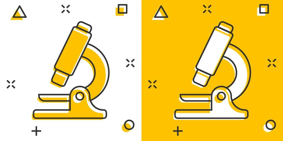 Microscope icon in comic style. Laboratory magnifier cartoon vector illustrat Illustrazione stock