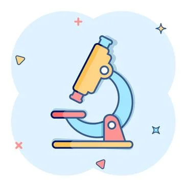 Microscope icon in comic style. Laboratory magnifier cartoon vector illustr.. 库存插图