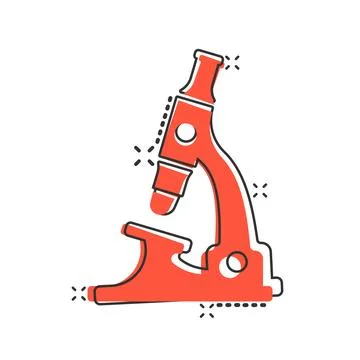 Microscope icon in comic style. Laboratory magnifier cartoon vector illustr.. Illustrazione stock