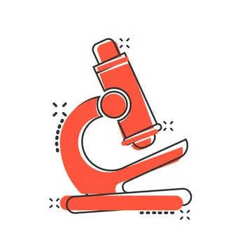 Microscope icon in comic style. Laboratory magnifier cartoon vector illustr.. Stock Illustration