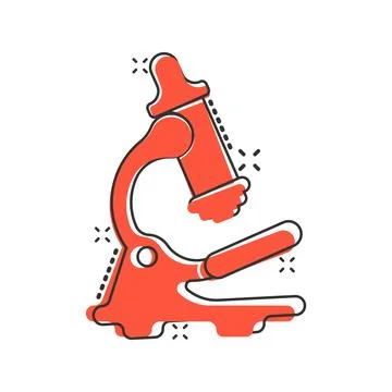 Microscope icon in comic style. Laboratory magnifier cartoon vector illustr.. Illustrazione stock