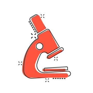 Microscope icon in comic style. Laboratory magnifier cartoon vector illustr.. Stock Illustration