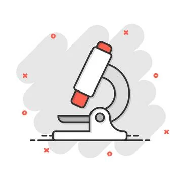 Microscope icon in comic style. Laboratory magnifier cartoon vector illustr.. Stock Illustration