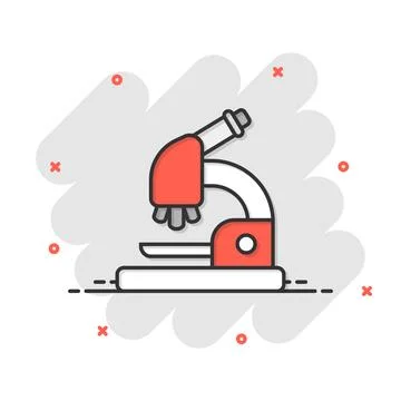 Microscope icon in comic style. Laboratory magnifier cartoon vector illustr.. 库存插图