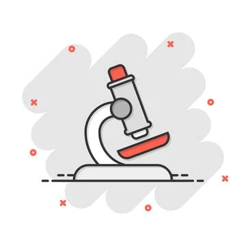 Microscope icon in comic style. Laboratory magnifier cartoon vector illustr.. Stock Illustration