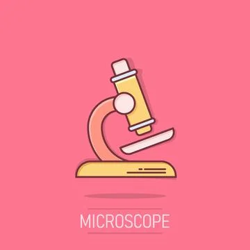 Microscope icon in comic style. Laboratory magnifier cartoon vector illustr.. Stock Illustration