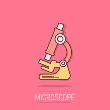 Microscope icon in comic style. Laboratory magnifier cartoon vector illustr.. Illustrazione stock