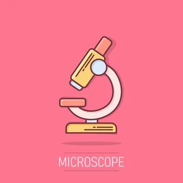 Microscope icon in comic style. Laboratory magnifier cartoon vector illustr.. Stock Illustration
