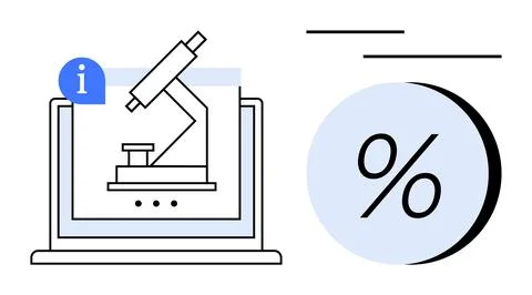 Microscope icon displayed on a laptop screen, accompanied by an information s Stockillustratie