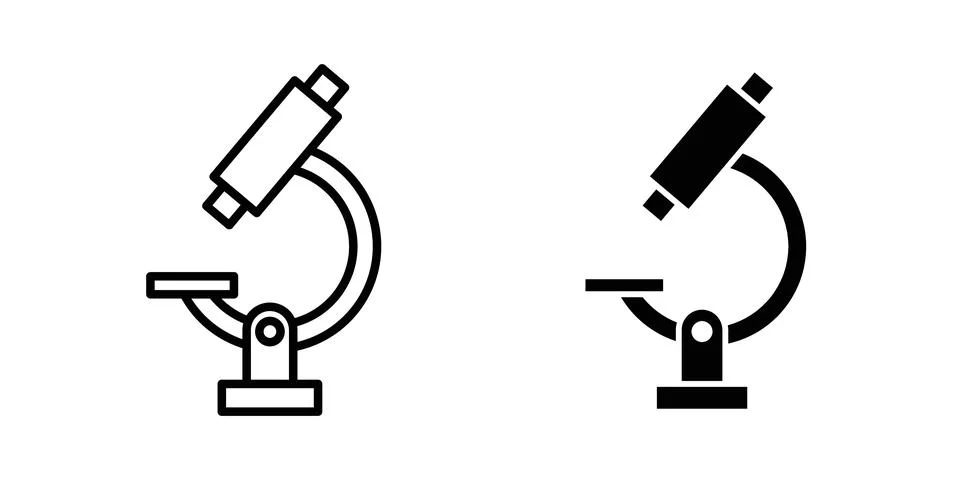 Microscope icon logo. Outline style icons with flat versions Stock Illustration