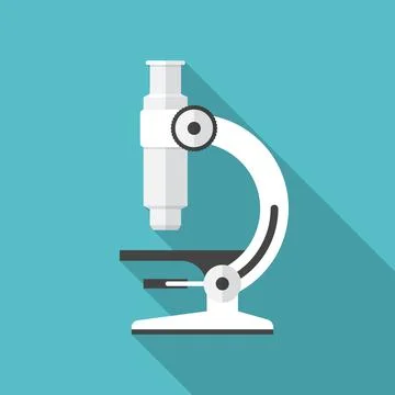 Microscope icon with long shadow. Flat design style. Stock Illustration
