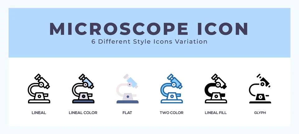 Microscope icon set with different styles. Icons designed in filled. outlin.. Stock Illustration