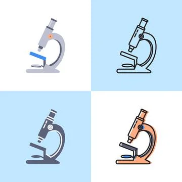 Microscope icon set in flat and line styles Stock Illustration