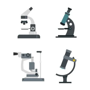 Microscope icon set, flat style Illustrazione stock