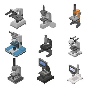 Microscope icon set, isometric style Stock Illustration