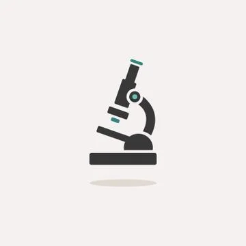 Microscope. Icon with shadow on a beige background. Pharmacy vector illustrat Stock Illustration