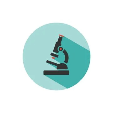 Microscope icon with shadow on a green circle. Science and research Stock Illustration