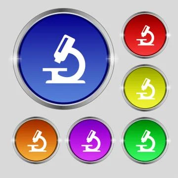 Microscope icon sign. Round symbol on bright colourful buttons. Stock Illustration