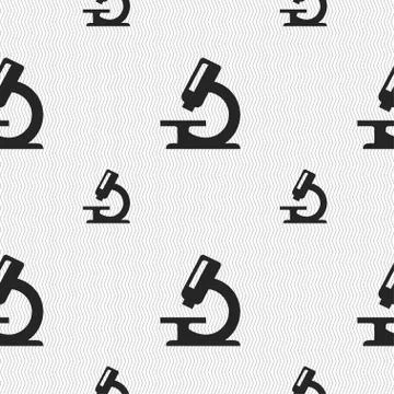 Microscope icon sign. Seamless pattern with geometric texture. Stock Illustration