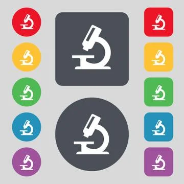 Microscope icon sign. A set of 12 colored buttons. Flat design. Vector Stock Illustration