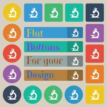 Microscope icon sign. Set of twenty colored flat, round, square and rectangular Illustrazione stock