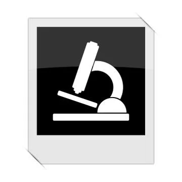 Microscope icon within a photo on white background. Illustrazione stock