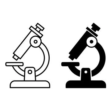 Microscope Icons. Black and White Vector Icons of Laboratory Equipment. Vir.. Stock Illustration