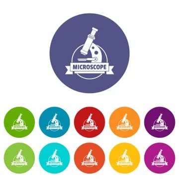 Microscope icons set color Stock Illustration
