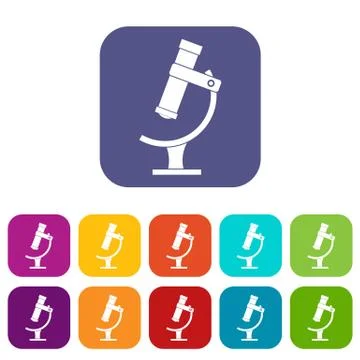 Microscope icons set flat 스톡 일러스트