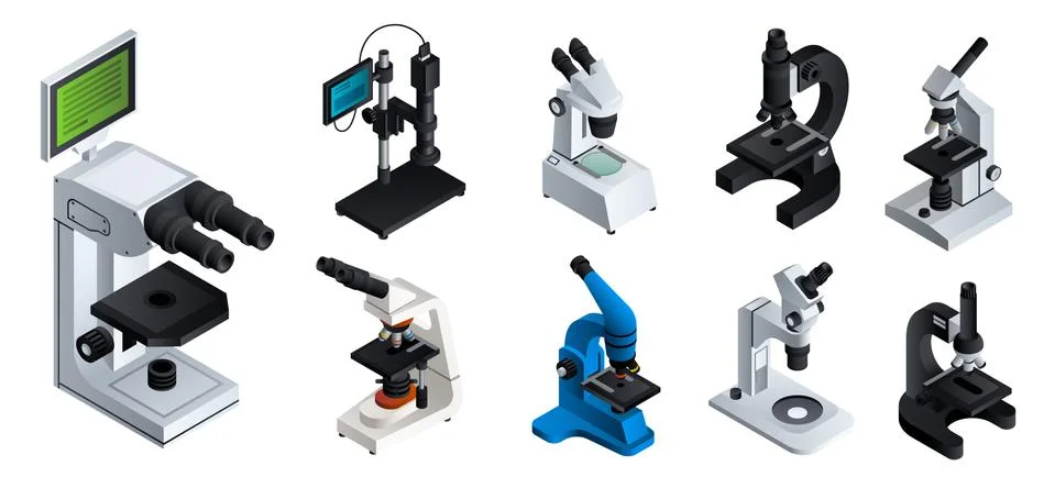 Microscope icons set, isometric style Stock Illustration