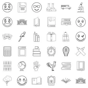 Microscope icons set, outline style Stock Illustration